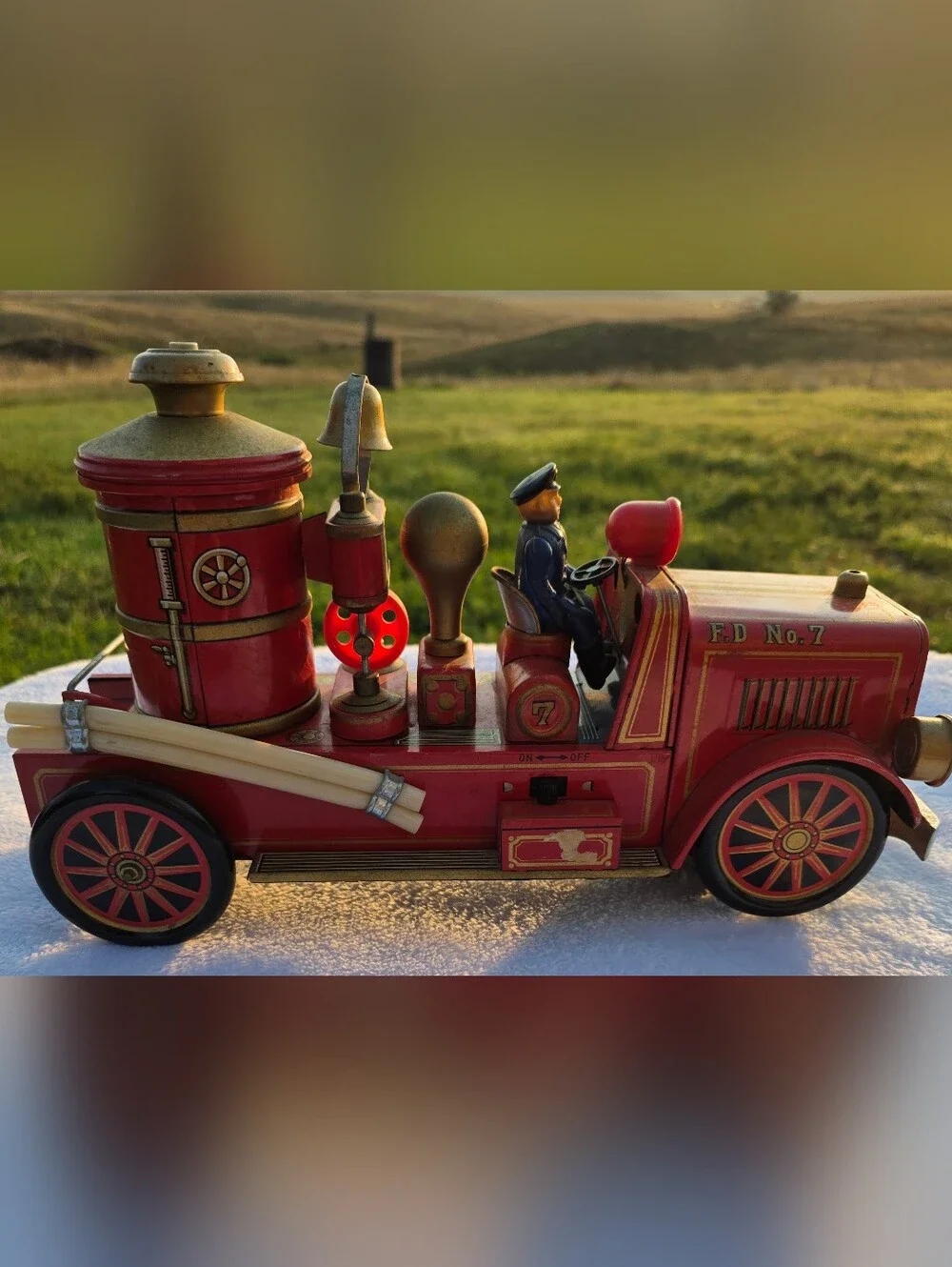 Vintage Modern Toys Japan Tin Litho Fire Department No. 7 Fire Truck